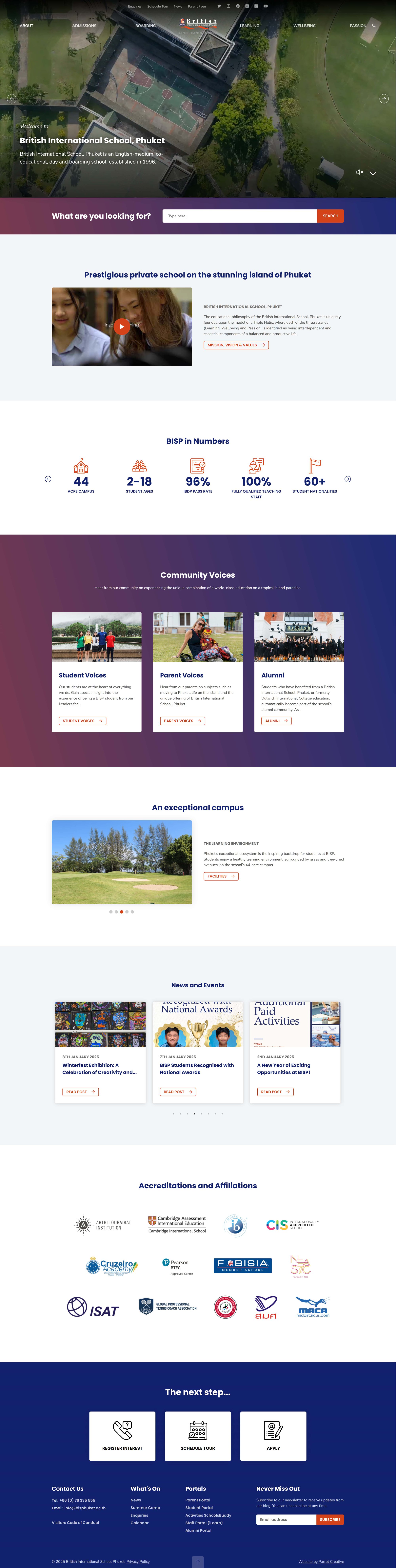 Independent school website homepage design