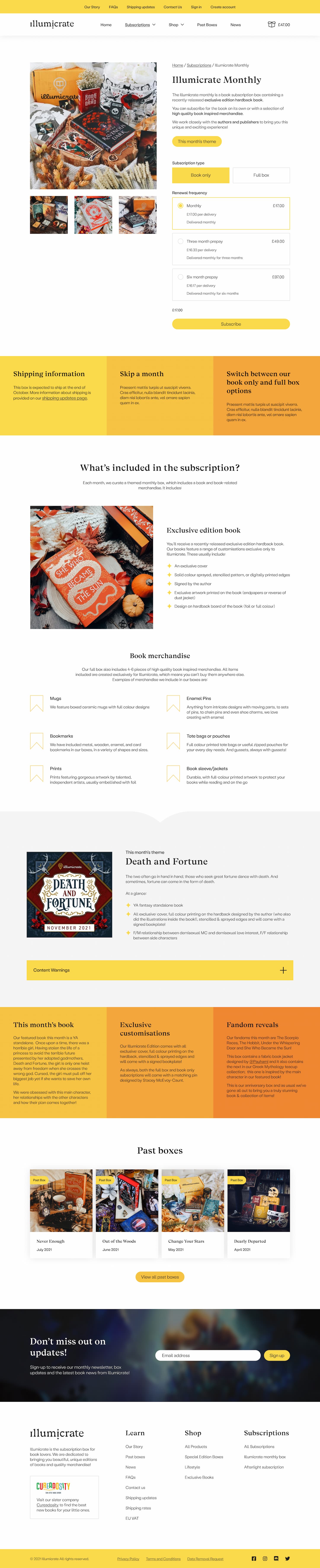 Book subscription product page design