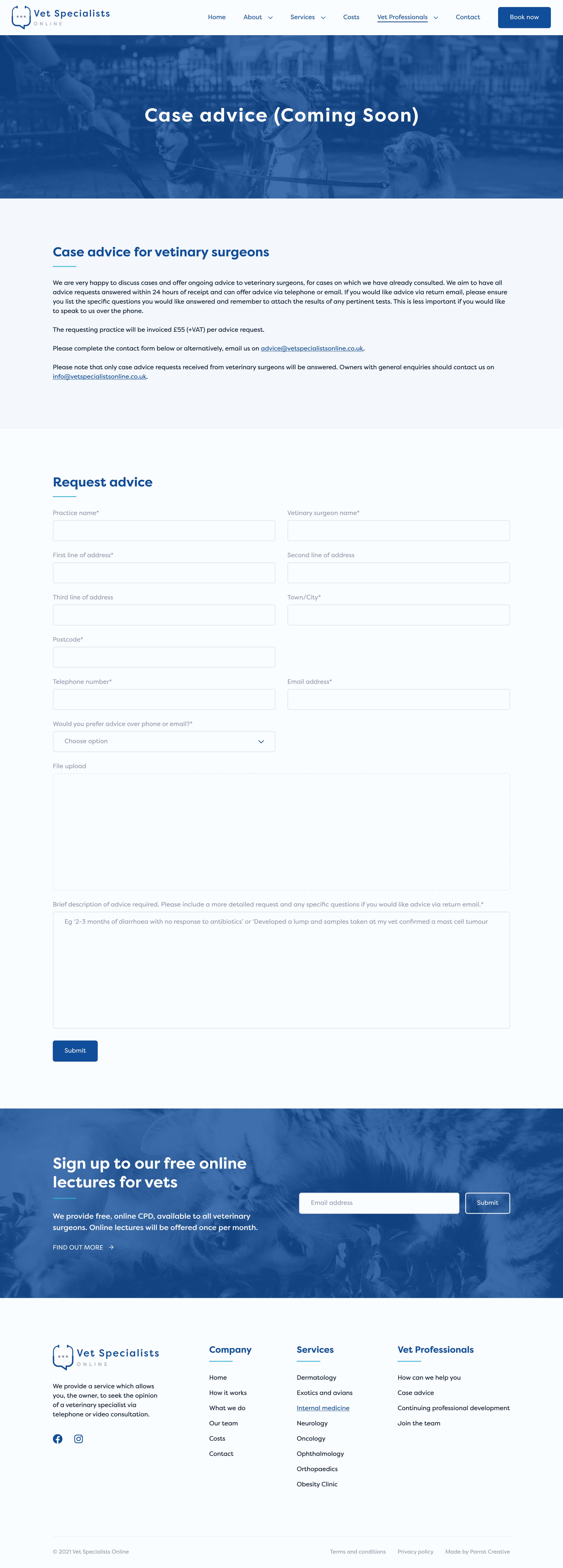 Vet case advice form design