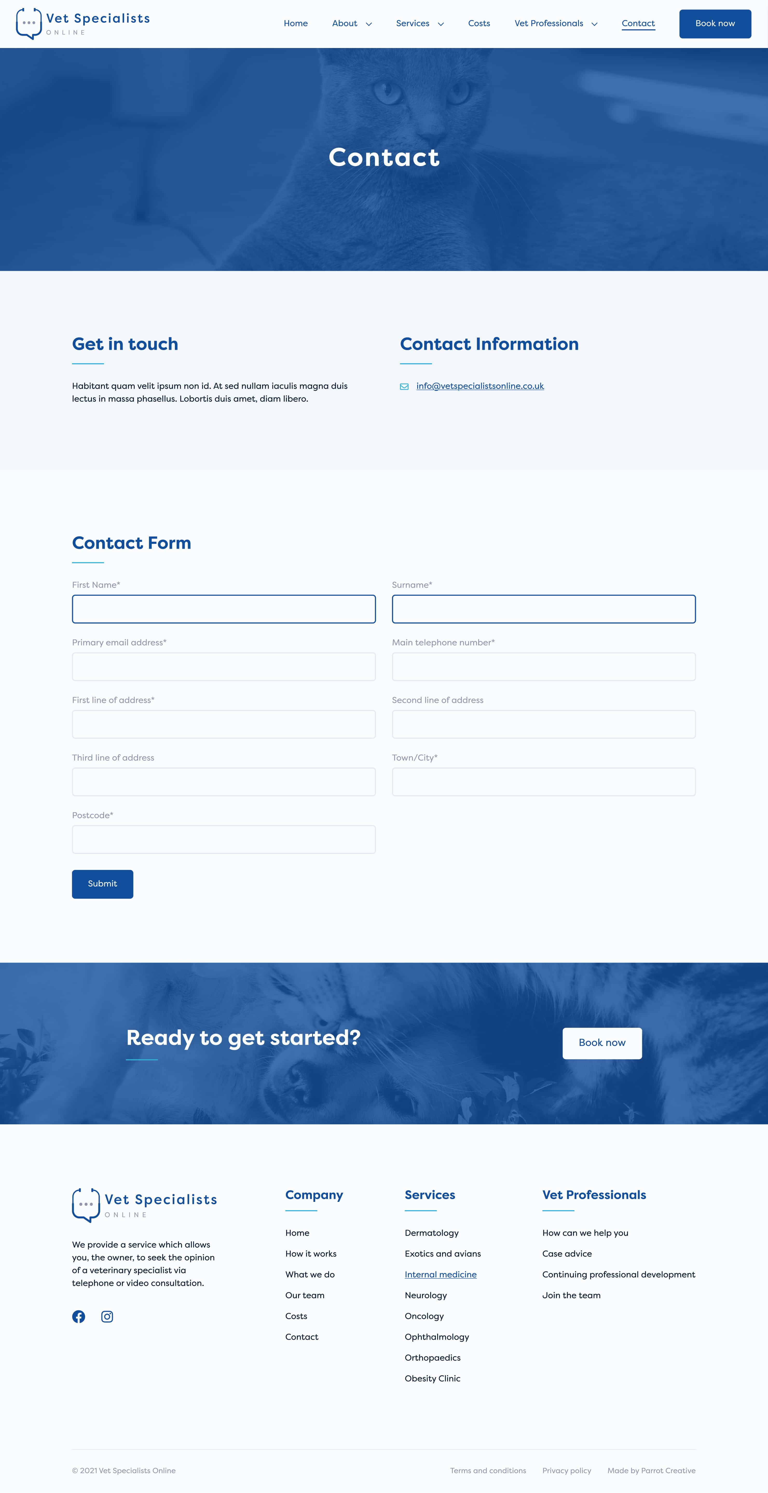 Vet contact page design